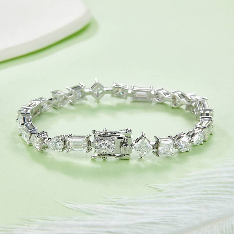 异形拼石Tennis ChainS925银镀白金BraceletMoissanite0.5ct/粒DVVS